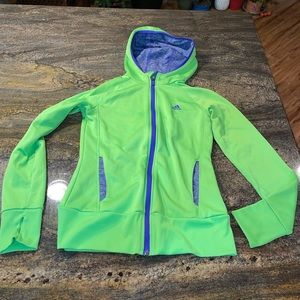 Adidas Climawarm Hoodie‎ lime green, purple accents Sweatshirt women sz small